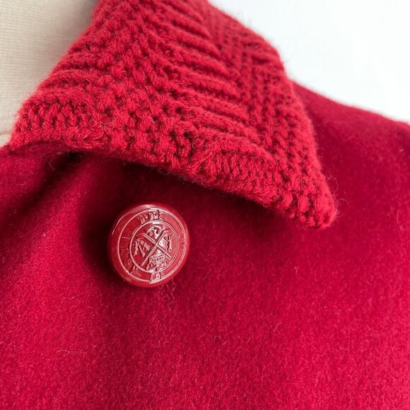 Sessun France Ted Red Cropped Pea Coat Double-Breast Wool-Blend Knit Trim Large - Picture 7 of 14